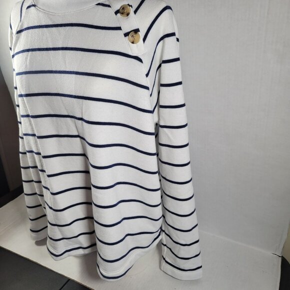 J.Crew Women White Navy Stripe Button Neck Long Sleeve Cotton Blend Tunic Size L - Picture 8 of 10